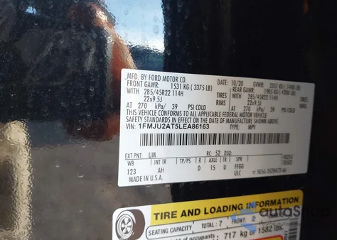 2020 Ford Expedition Limited from USA, damaged, VIN 1FMJU2AT5LEA86163